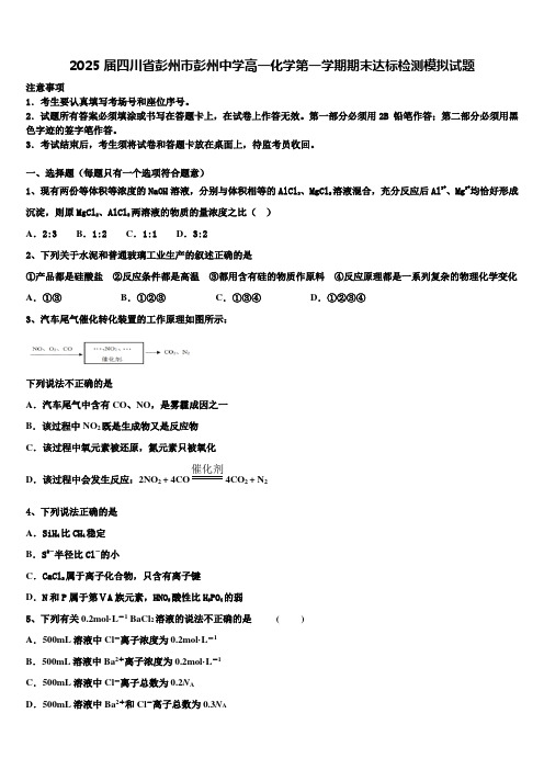 2025届四川省彭州市彭州中学高一化学第一学期期末达标检测模拟试题含解析