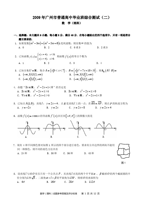 2009年广州市数字试题(理科)