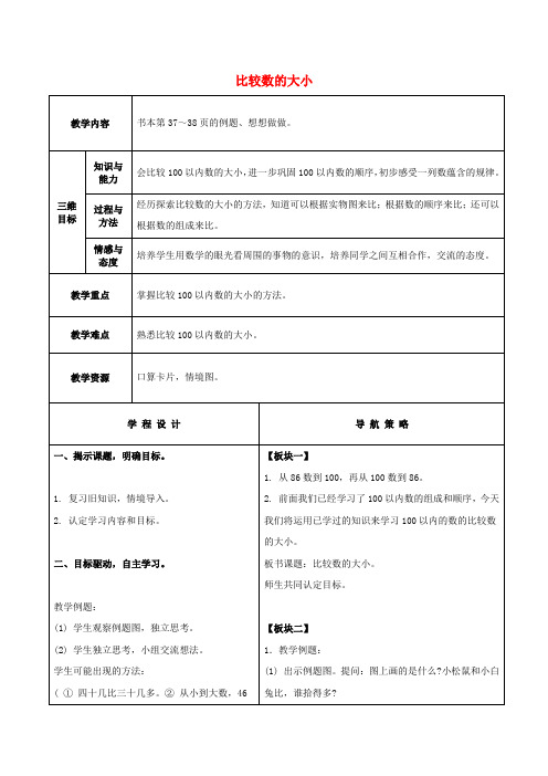 一年级数学下册 比较数的大小 1教案 苏教版