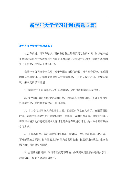 新大学学习计划(精选5篇)