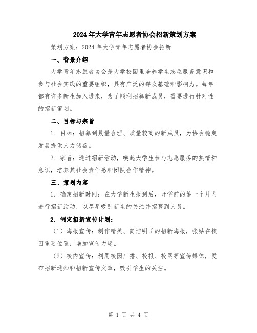 2024年大学青年志愿者协会招新策划方案