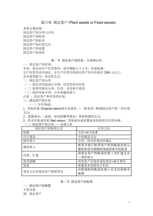 第六章 固定资产(Plant assets or Fixed assets)