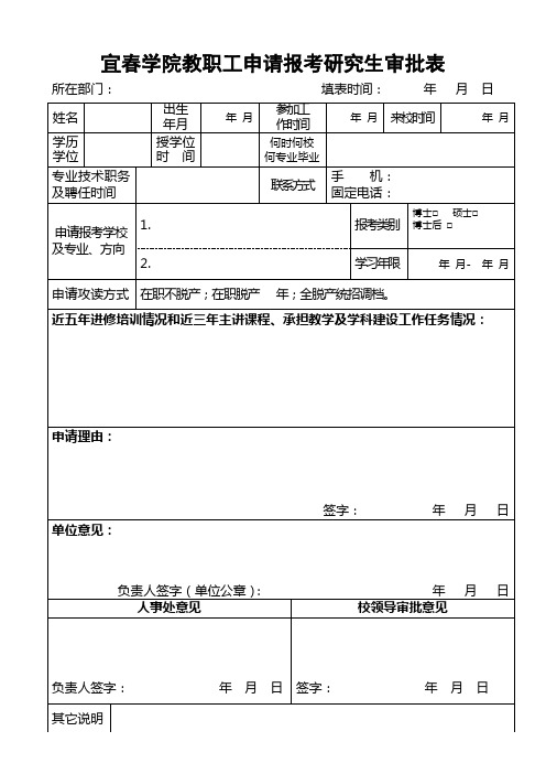 宜春学院教职工申请报考研究生审批表