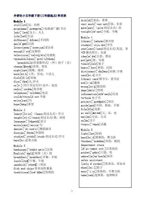 外研社小学五年级下册单词表(含音标)