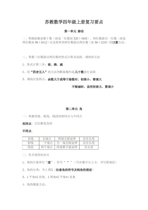 苏教数学四年级上册复习要点