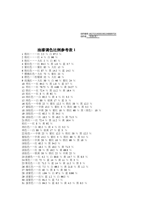 油漆调色比例参考表-棕色调漆比例