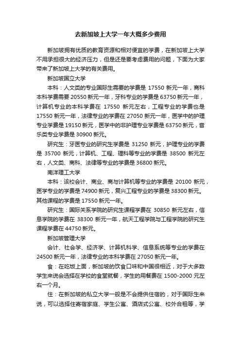 去新加坡上大学一年大概多少费用