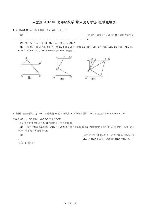 人教版2018年七年级数学下册期末复习专题--压轴题培优(含答案)