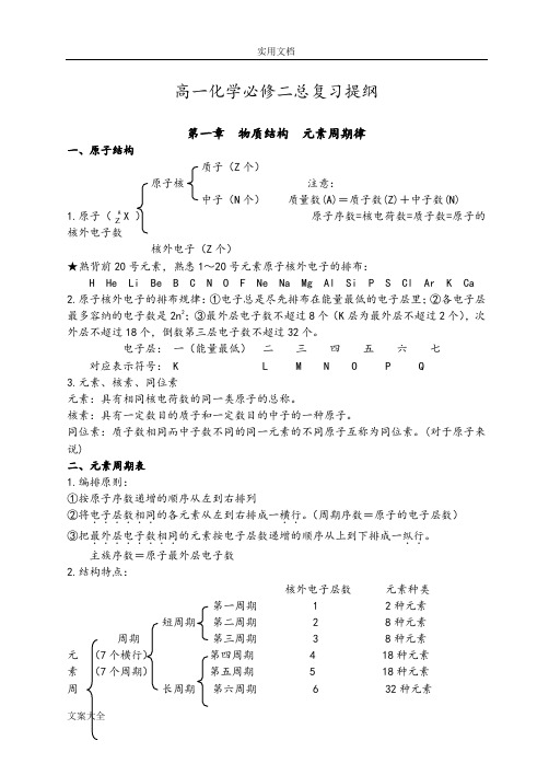 高一化学必修二总复习提纲