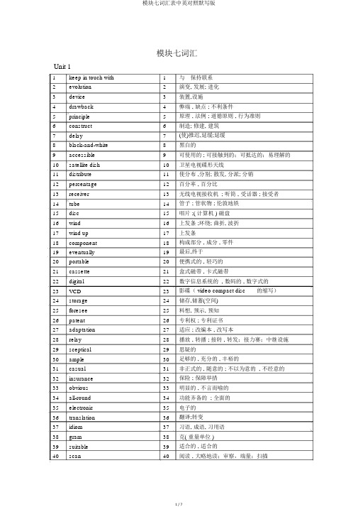 模块七词汇表中英对照默写版