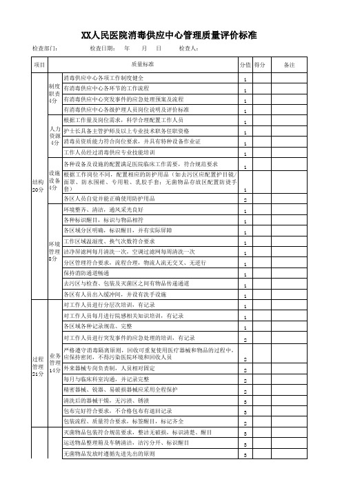 消毒供应中心管理质量评价标准