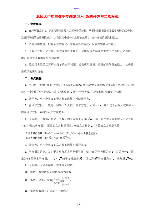 北师大中初三数学专题复习六 数的开方与二次根式 教案