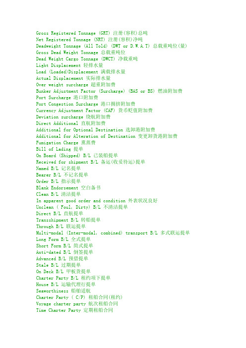 货代船代英文术语A-G