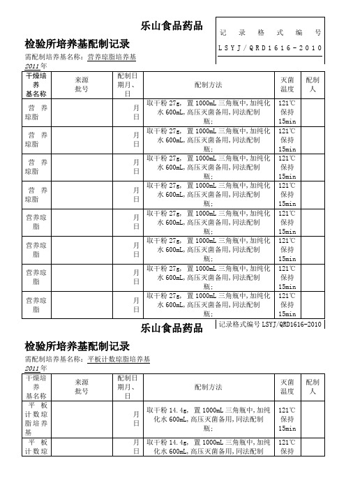 培养基配制记录表格