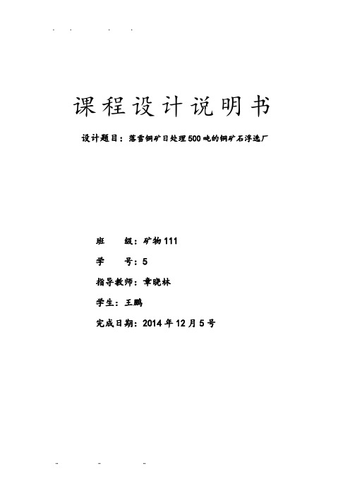 东川落雪铜矿日处理500吨的铜矿石浮选厂课程设计报告书