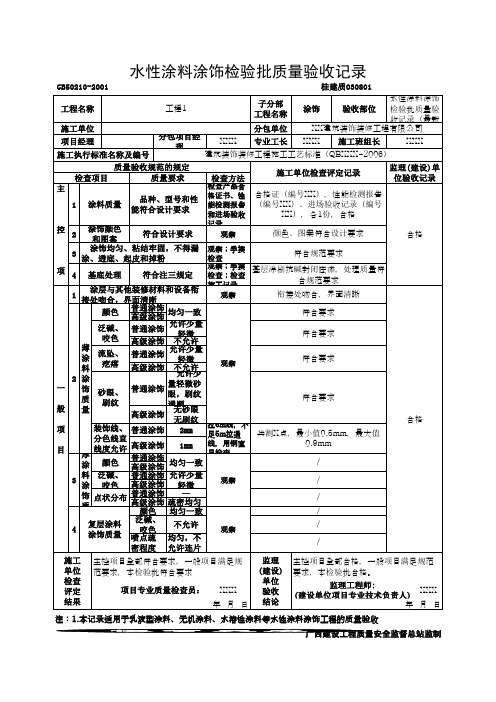 水性涂料涂饰检验批质量验收记录(最新版)