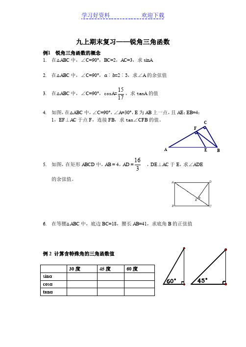 九上期末复习锐角三角函数