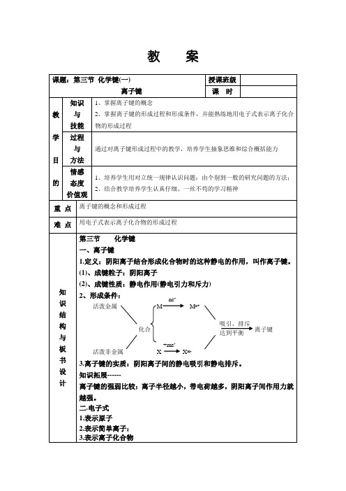 江苏省平潮高级中学集体备课教案第三节化学键