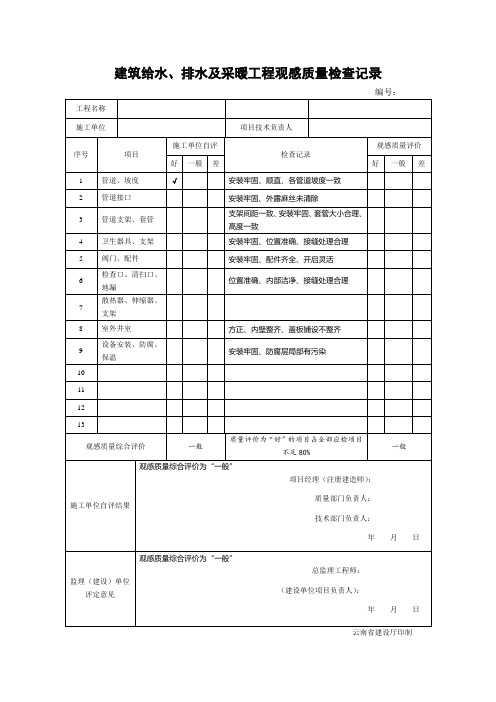 建筑给水、排水及采暖工程观感质量检查记录