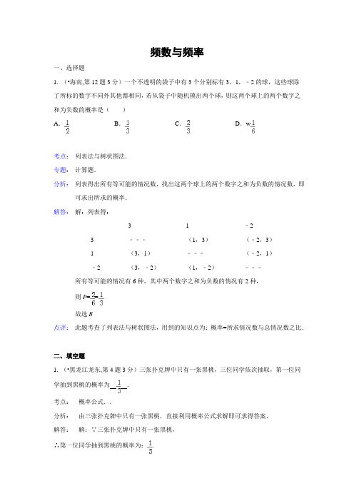 初三中考数学专项练习 频数与频率