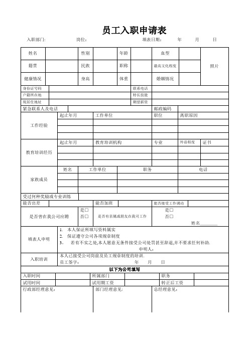 公司入职申请表模板