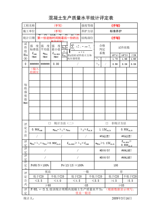 混凝土生产月质量水平统计评定C15