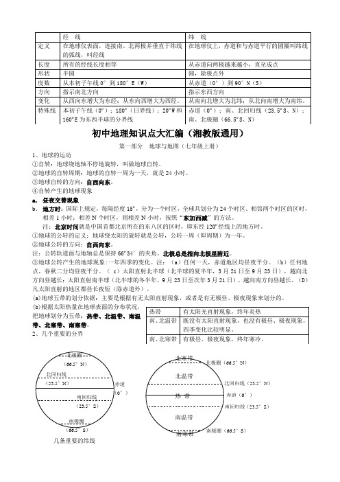 初中地理知识点大汇编(湘教版通用)汇总