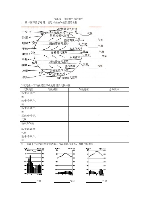 气压带风带对气候的影响 知识点填空以及练习