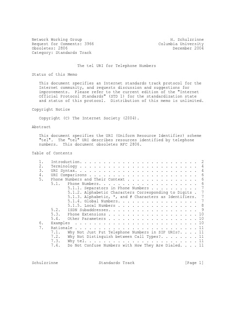 rfc3966.The tel URI for Telephone Numbers