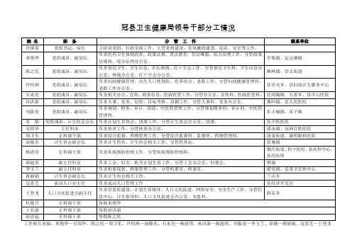 冠县卫生健康局领导干部分工情况