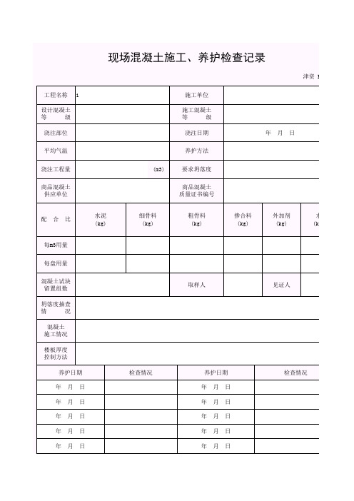 【工程表格模板】现场混凝土施工、养护检查记录