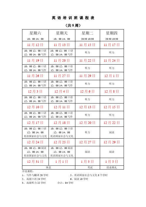 英语培训班课程表