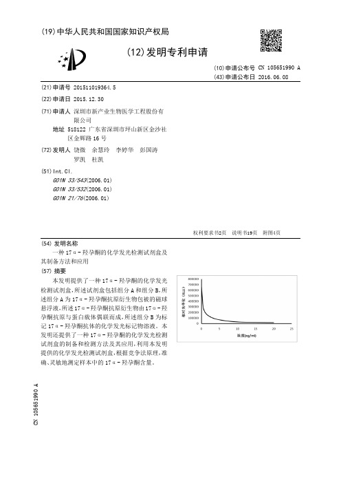 一种17α-羟孕酮的化学发光检测试剂盒及其制备方法和应用[发明专利]