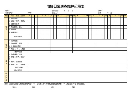 电梯日常巡查维护记录表Excel模板