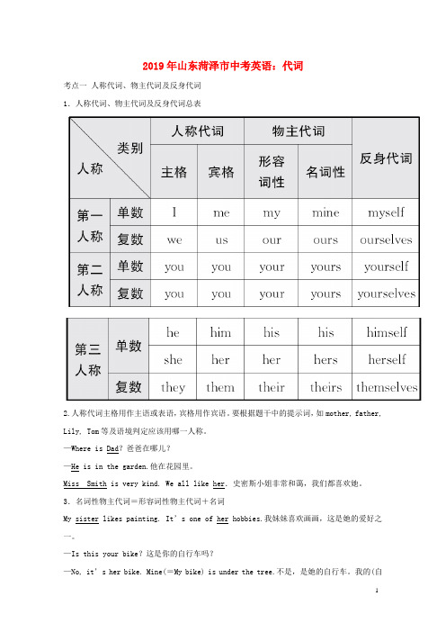 山东省菏泽市2019年中考英语代词考点剖析