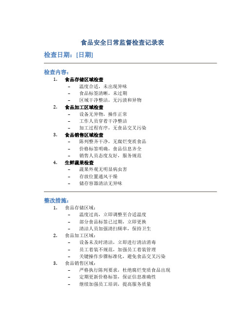 食品安全日常监督检查记录表