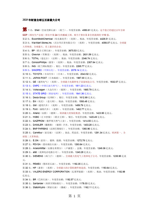 2019年财富全球五百家最大公司word精品文档13页