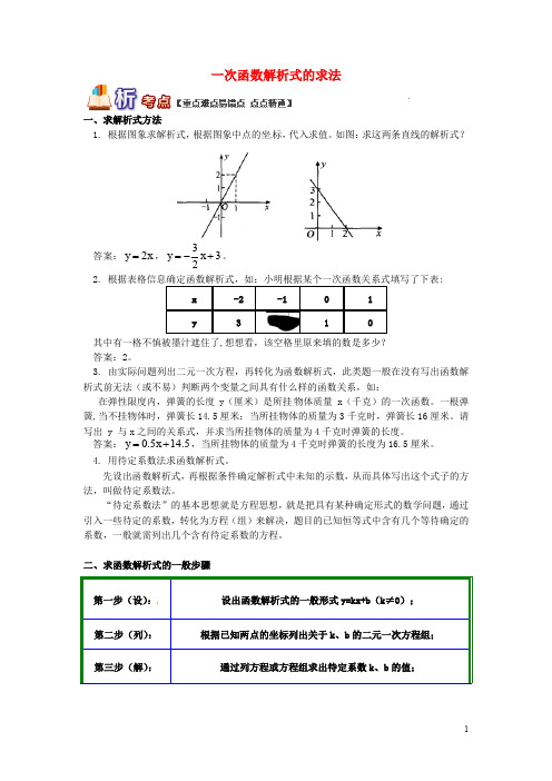 【青岛版】八年级数学下册专题讲练：一次函数解析式的求法试题(含答案)