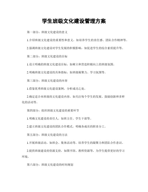 学生班级文化建设管理方案