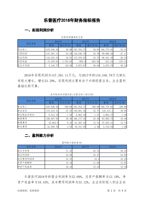 乐普医疗2018年财务指标报告-智泽华