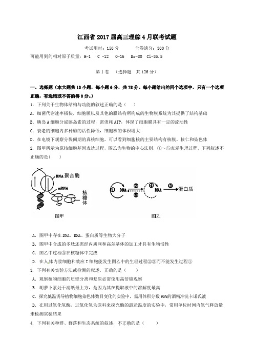 江西省2017届高三第二学期4月联考理综试卷