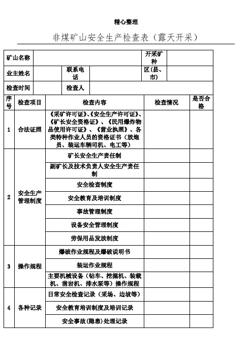 非煤矿山安全生产检查表格模板(露天开采)