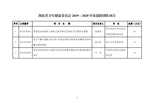 湖北省卫生健康委员会2019~2020年度创新团队项目