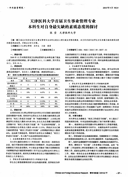 天津医科大学首届卫生事业管理专业本科生对自身最欠缺的素质态度的探讨