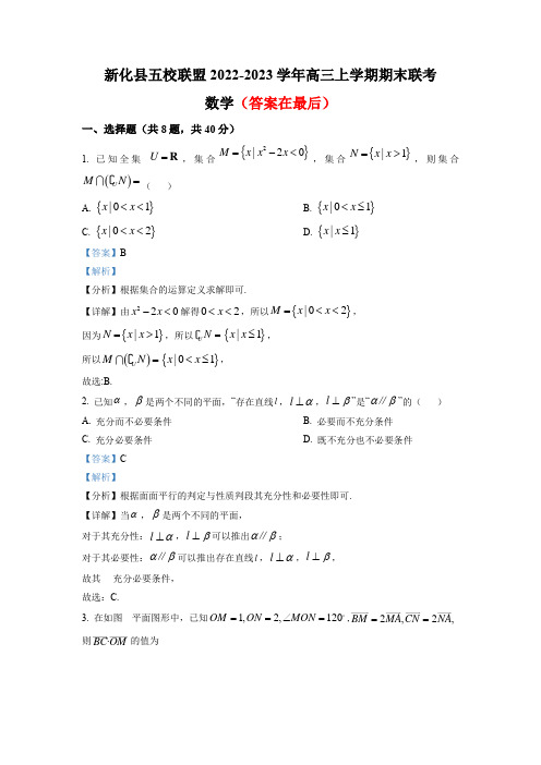 湖南省娄底市新化县五校联盟2022-2023学年高三上学期期末联考数学试题(解析版)