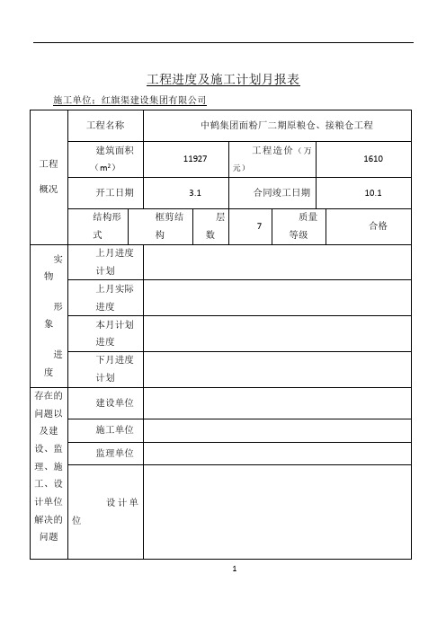 工程进度及施工计划月报表