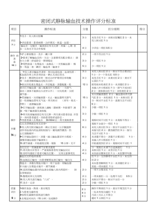 密闭式静脉输血技术操作评分标准