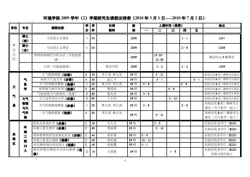 环境学院2009学年(2)学期研究生课程安排表(2010年3月1