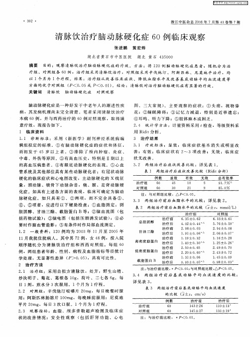 清脉饮治疗脑动脉硬化症60例临床观察