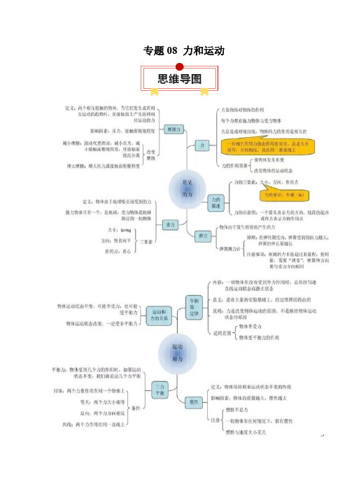 专题08 力和运动2024年中考物理一轮复习知识清单(原卷版)